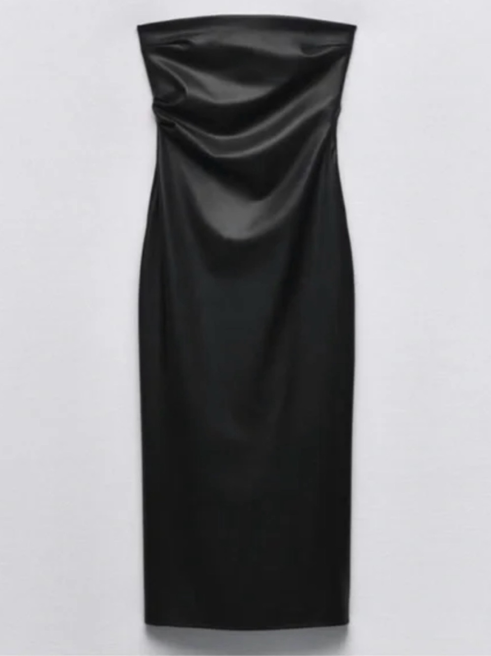 Zara Black Strapless Satin Midi Column Dress
